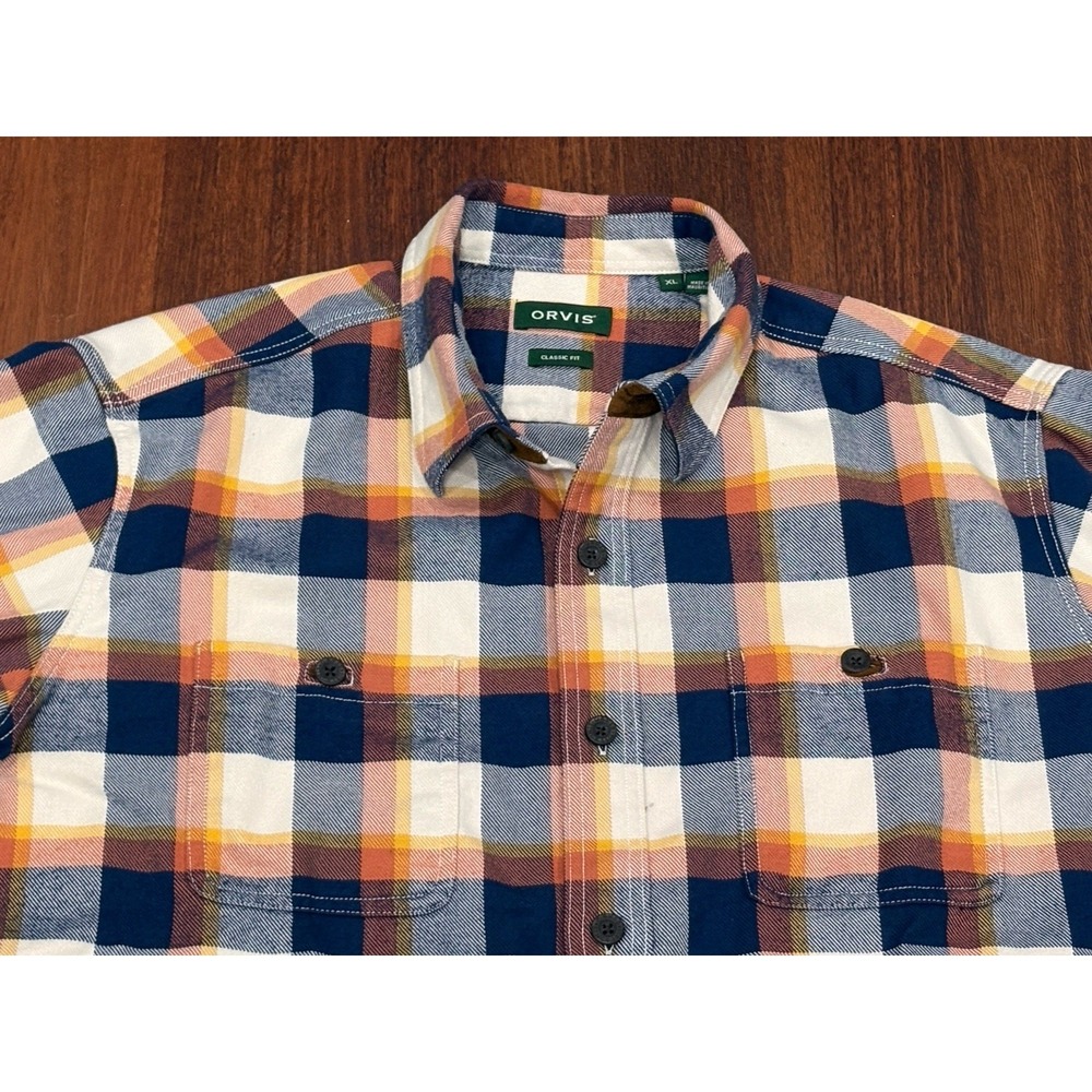 Orvis Mens XL Plaid Flannel Cotton Button-Up Shirt Long Sleeve Classic Pockets - Picture 4 of 12